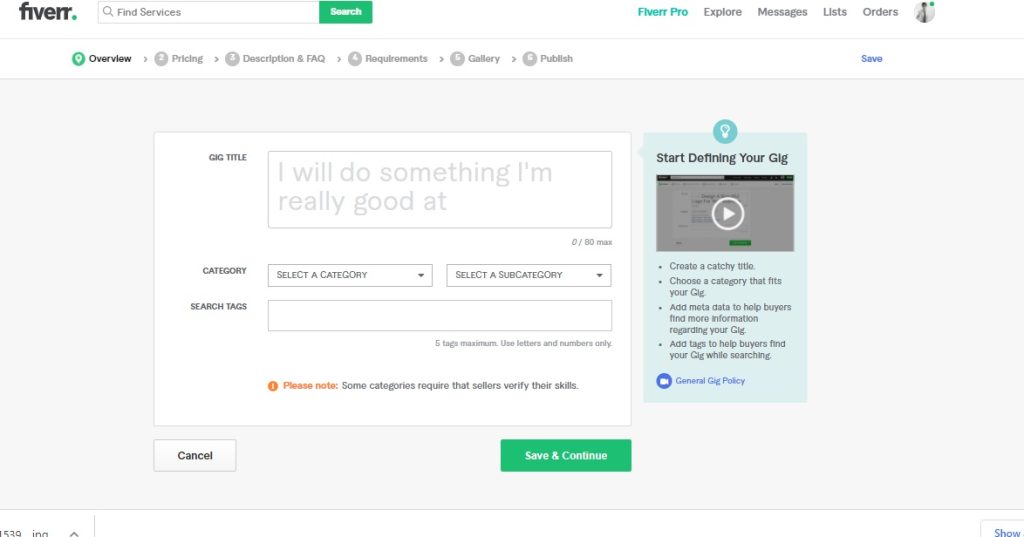 Steps to create Gig on Fiverr