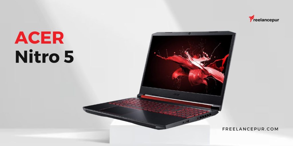 An image showcasing Acer Nitro 5 beautifully with bold text by freelancepur