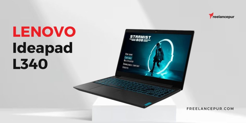 An image showcasing Lenovo Ideapad L340 beautifully with bold text by freelancepur