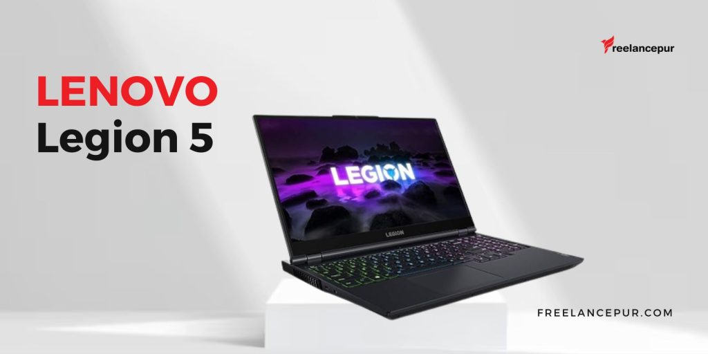 An image showcasing Lenovo Legion 5 beautifully with bold text by freelancepur