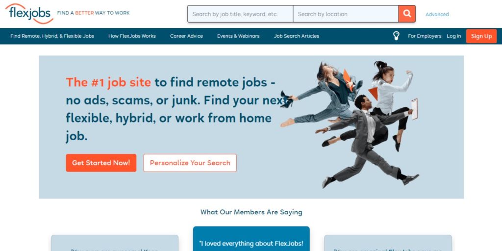 Home page screenshot of FlexJobs