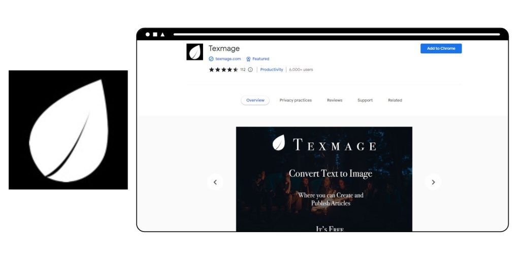 A screenshot of Texmage chrome extension with & and its logo beside it